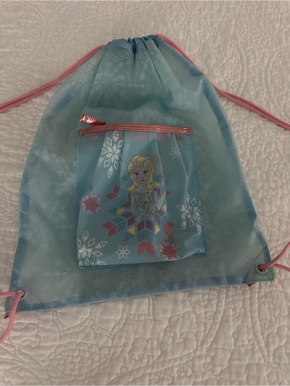 Disney Kids Drawstring wet  Backpack in Light Blue and Pink - Frozen Elsa Design